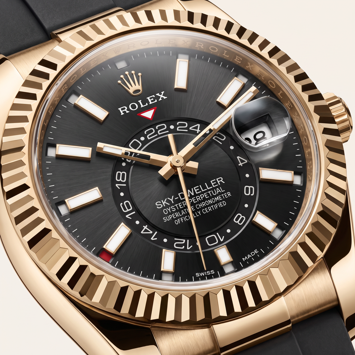 Sky-Dweller Dial Time And Yellow Tone Ring-Command Control Men's Watch