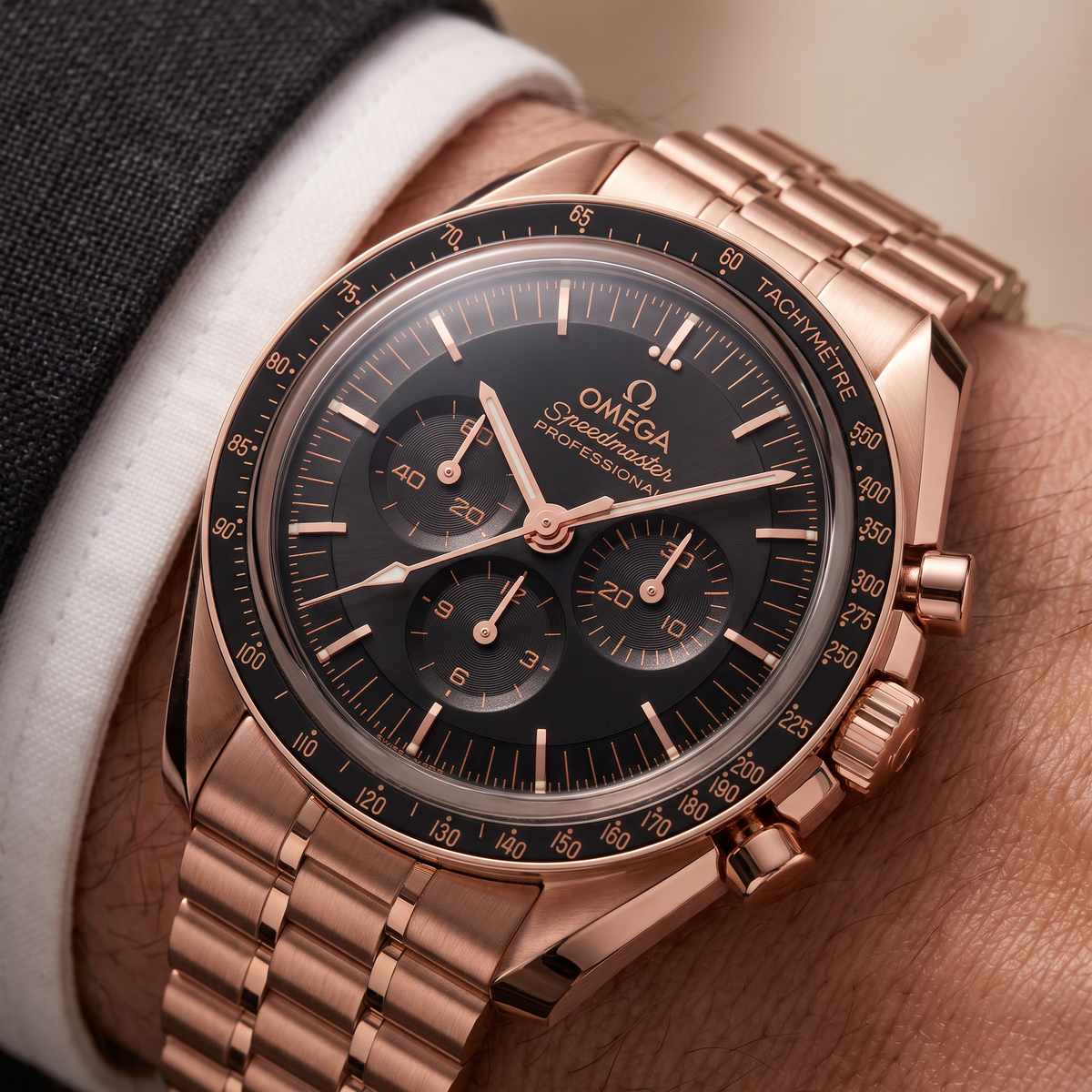 Speedmaster Black Dial Rose Tone Automatic Watch