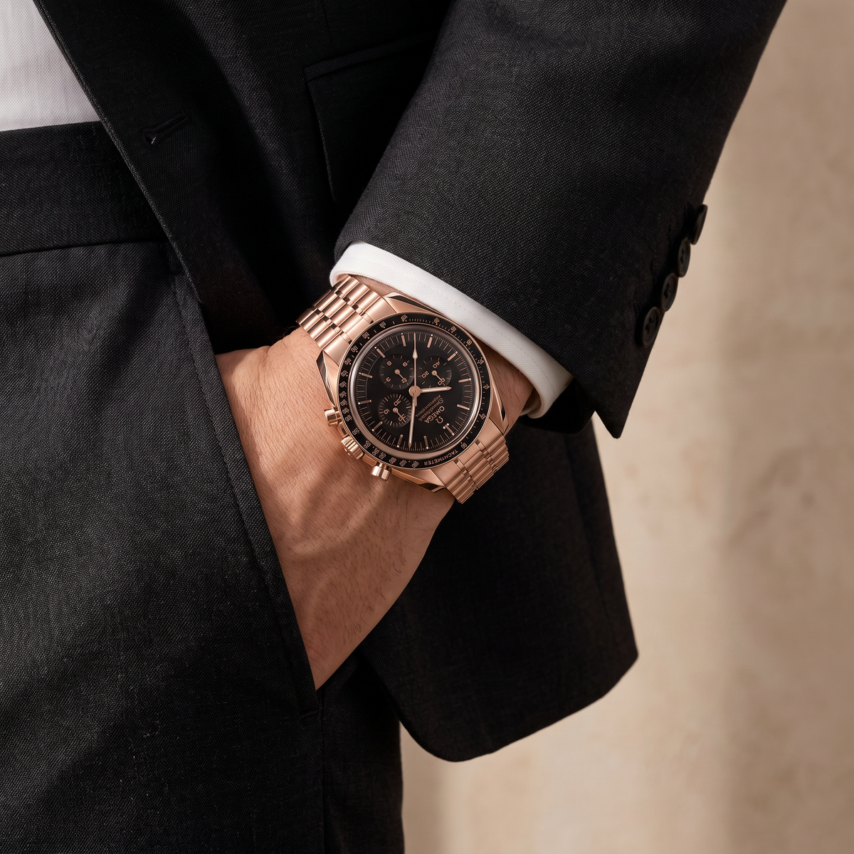 Speedmaster Black Dial Rose Tone Automatic Watch