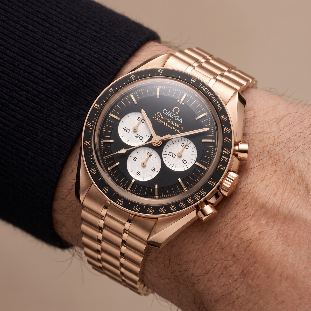 Speedmaster Full Black Dial Gold Tone Automatic Watch
