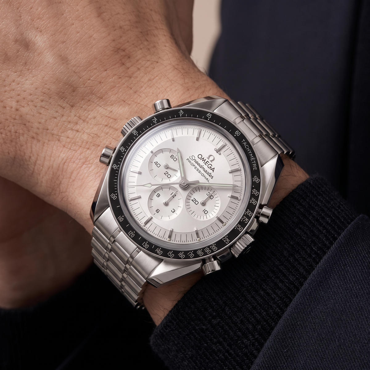 Speedmaster White Dial Black Bezel Stainless steel Automatic Watch