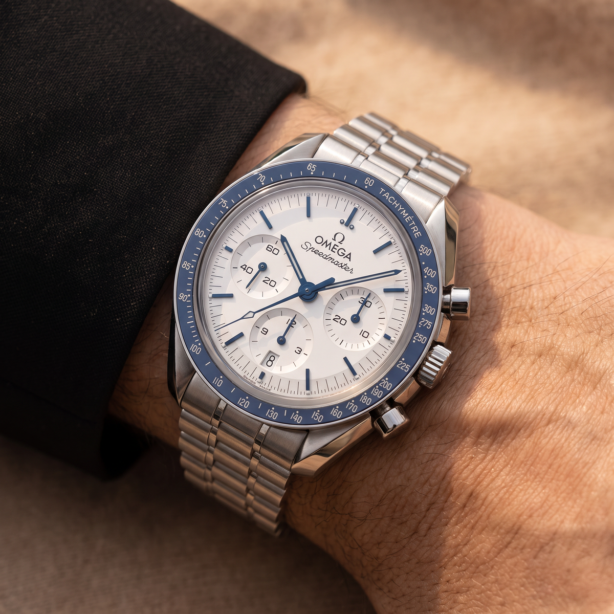 Speedmaster White Dial Blue Bezel Stainless steel Automatic Watch