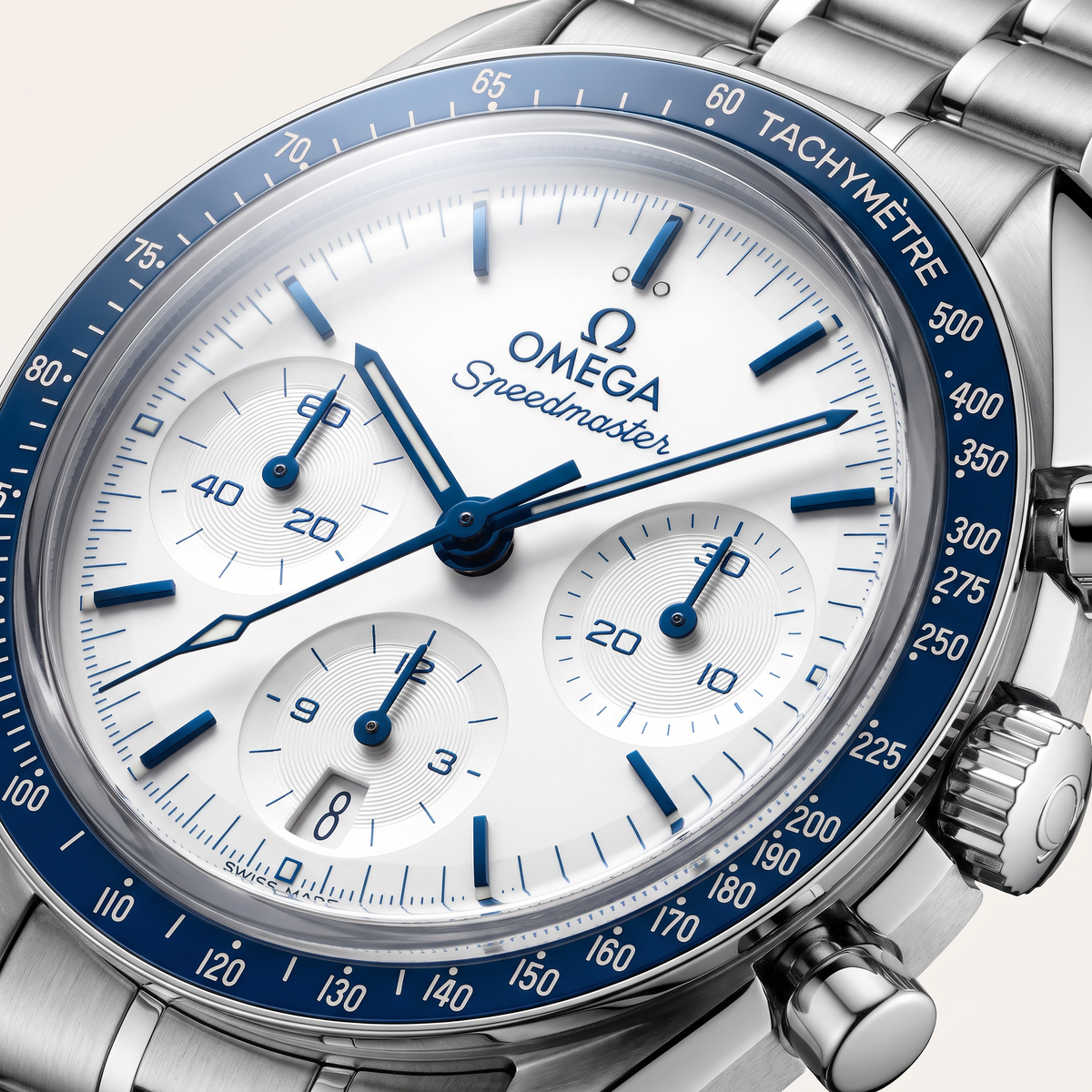 Speedmaster White Dial Blue Bezel Stainless steel Automatic Watch