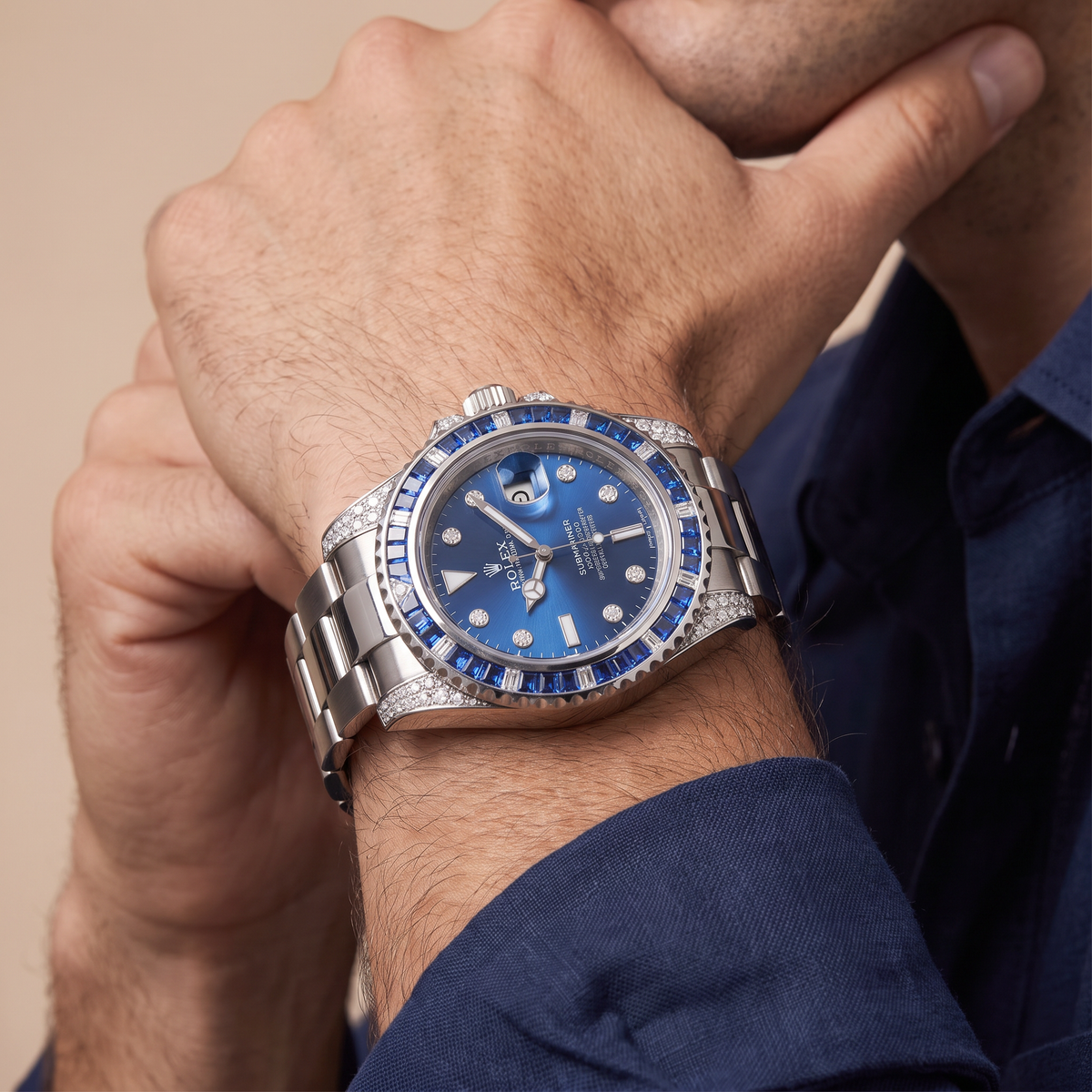 Submariner Vivid Blue Sapphire And Diamond Bezel Men's Watch
