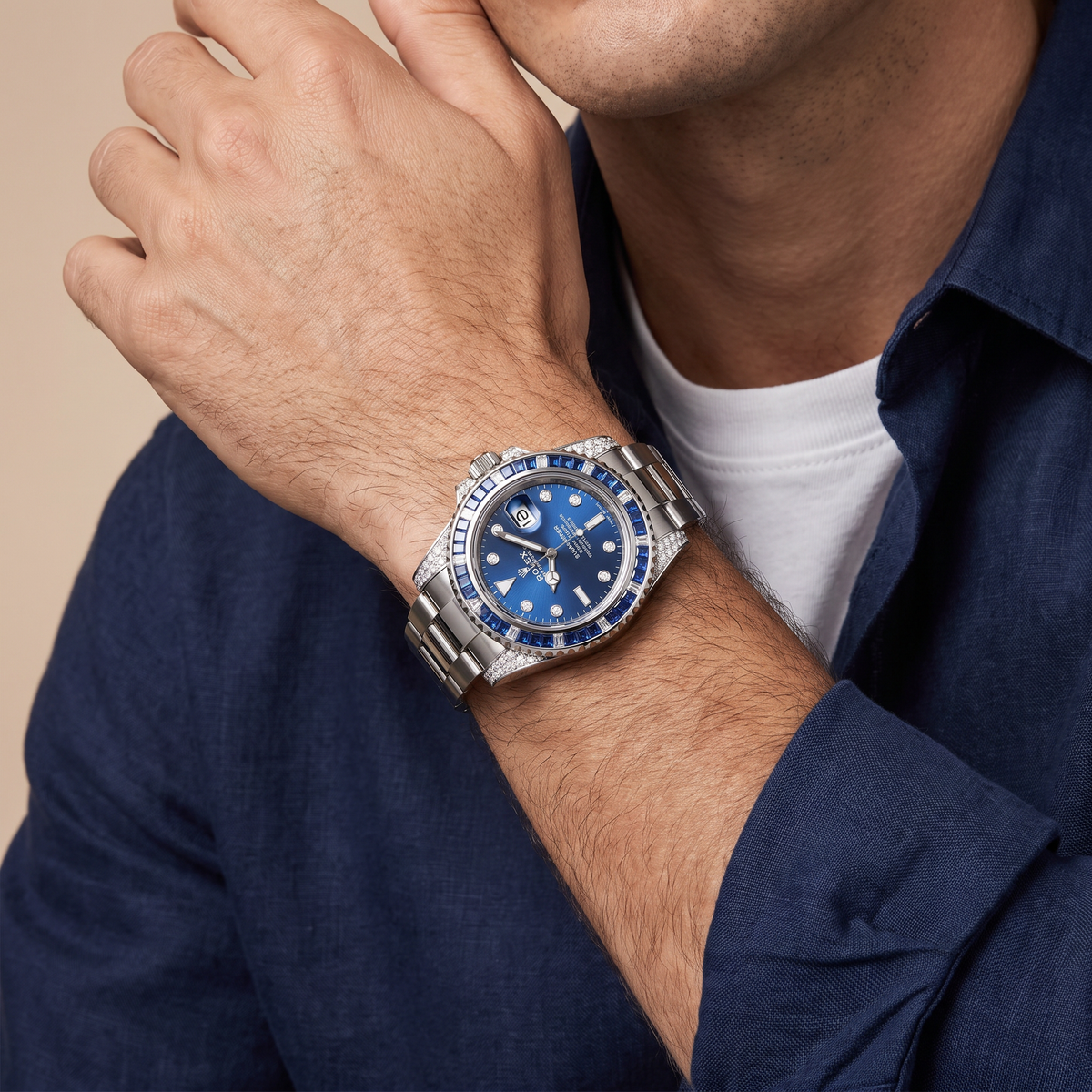 Submariner Vivid Blue Sapphire And Diamond Bezel Men's Watch