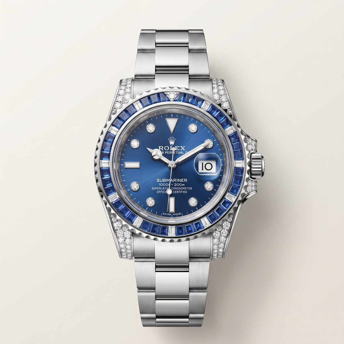Submariner Vivid Blue Sapphire And Diamond Bezel Men's Watch