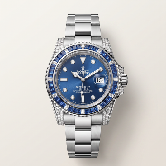 Submariner Vivid Blue Sapphire And Diamond Bezel Men's Watch